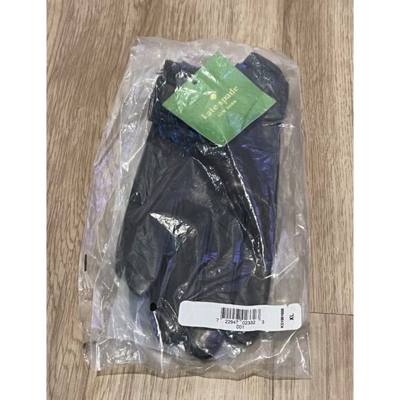 NWT Kate Spade Black Leather Self Knot Bow Gloves XL Style #KS1001658 New - Picture 2 of 7